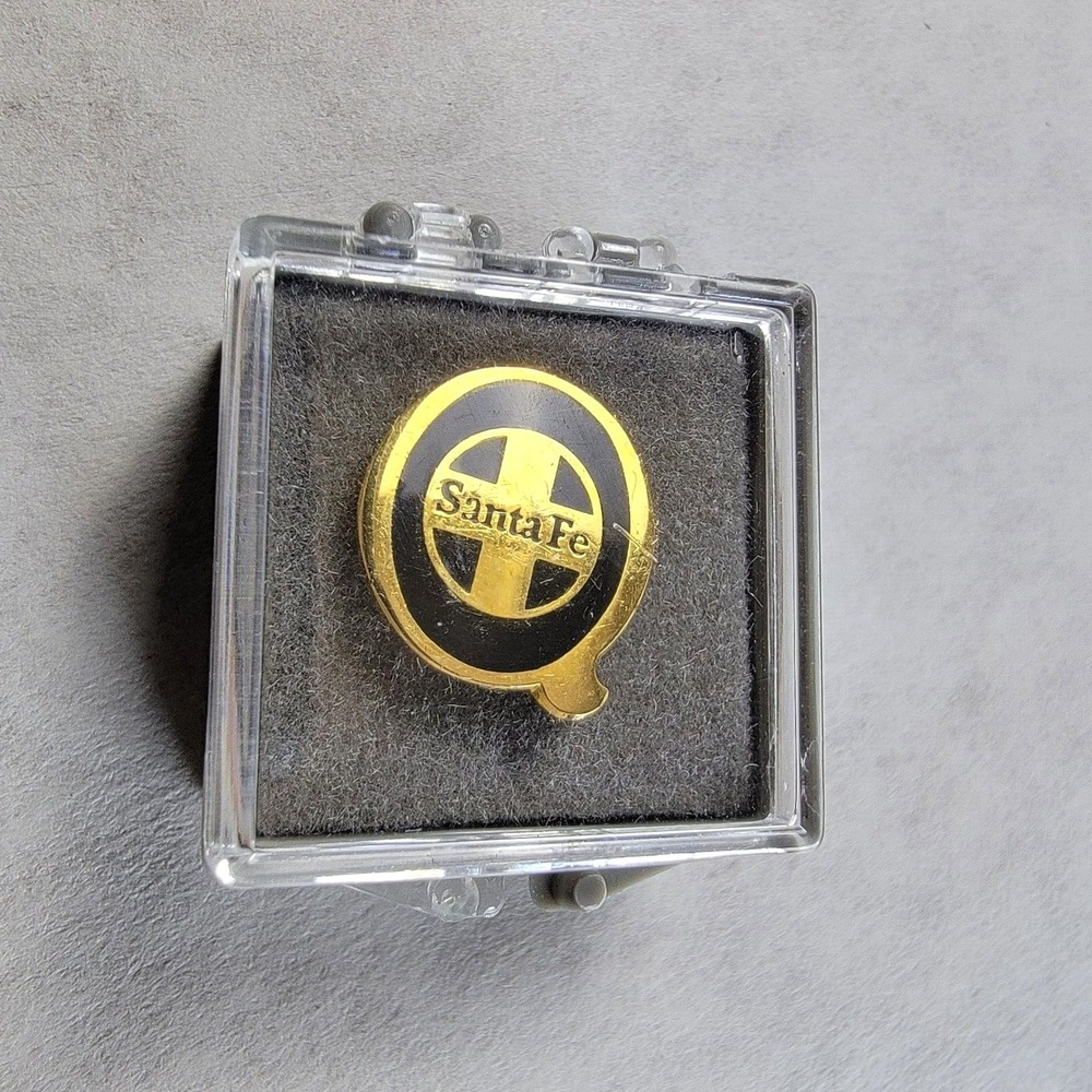 Vintage Santa Fe Railway Lapel Pin Gold Black Enamel Railroad Logo Service Award